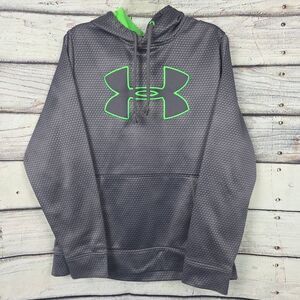 Under Armour ColdGear Hoodie Gray Green Logo Mens M
